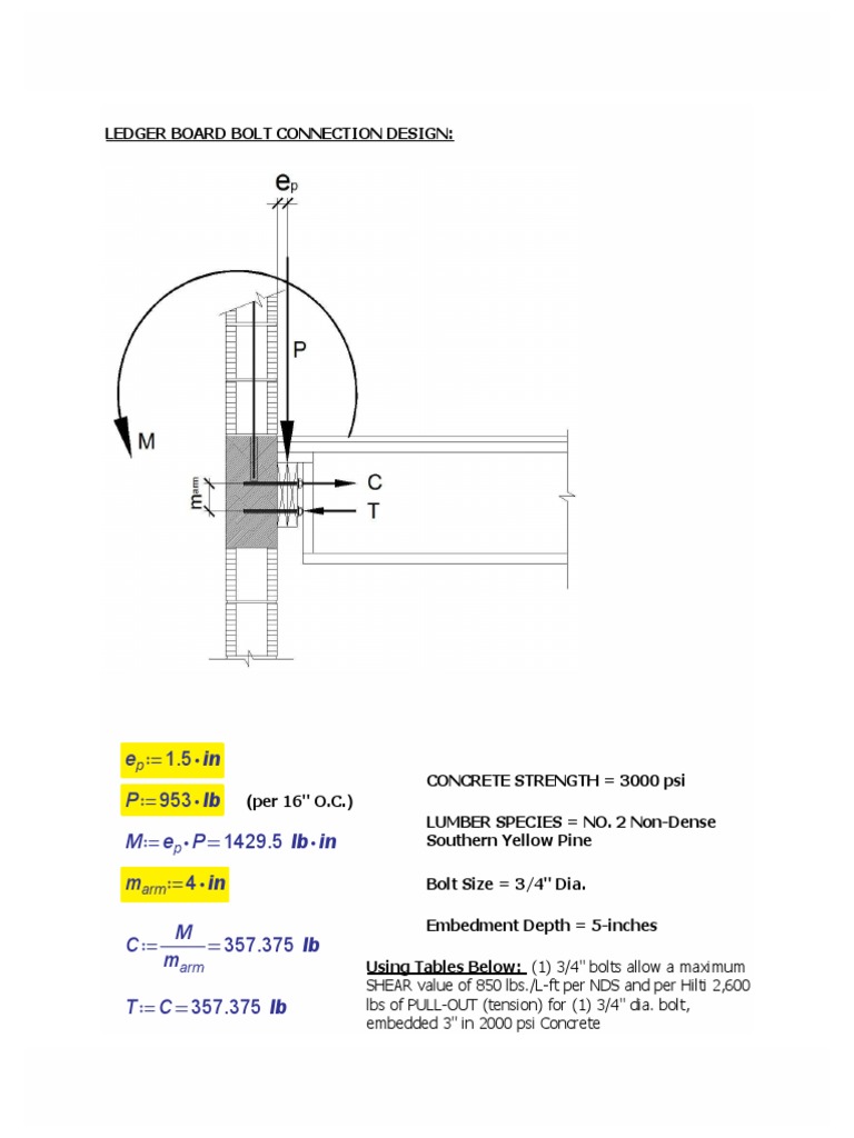 Ledger Board Bolt Connection Design 1.5 in 953 LB 1429.5 4 in PDF