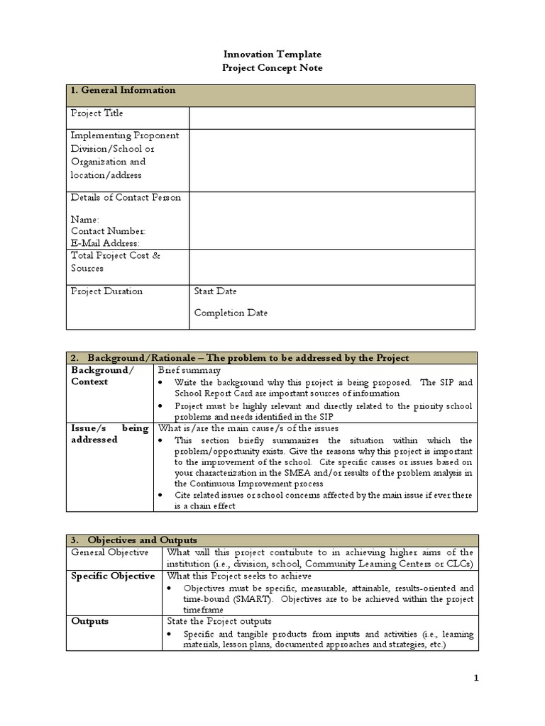 Project Concept Note Template | PDF | Sustainability | Risk