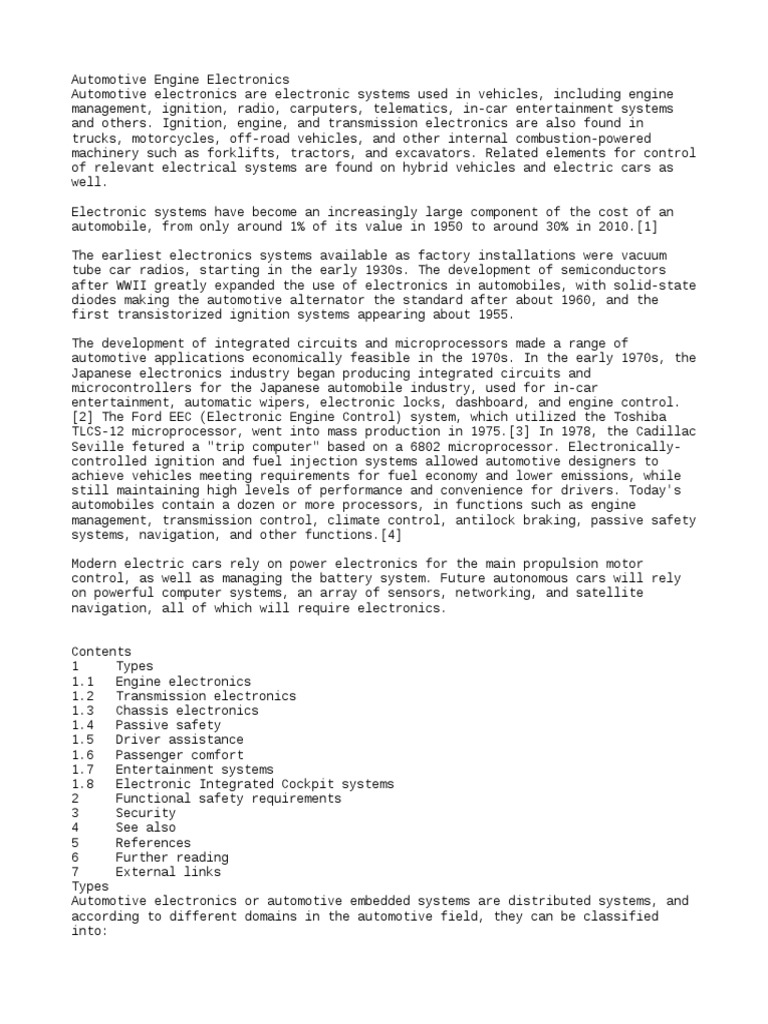 Automotive Engine Electronics Overview | PDF | Automotive Industry ...