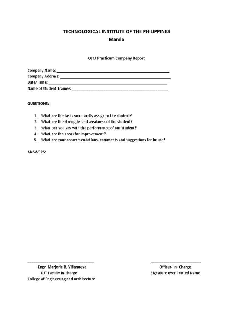 OJT Company Report Template | PDF