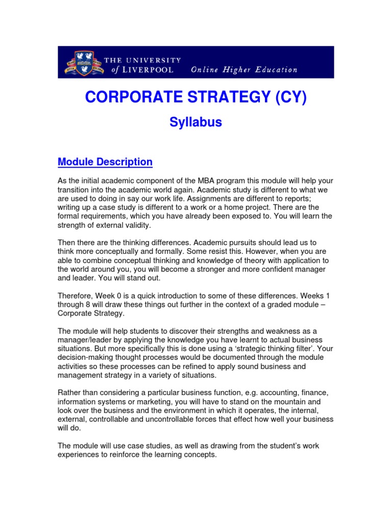 Syllabus Corporate Strategy | PDF | Strategic Management | Workload