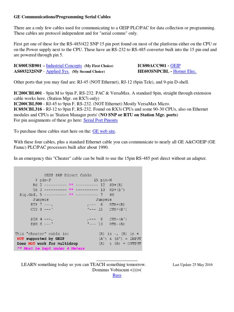 GE PLC Serial Cables | PDF