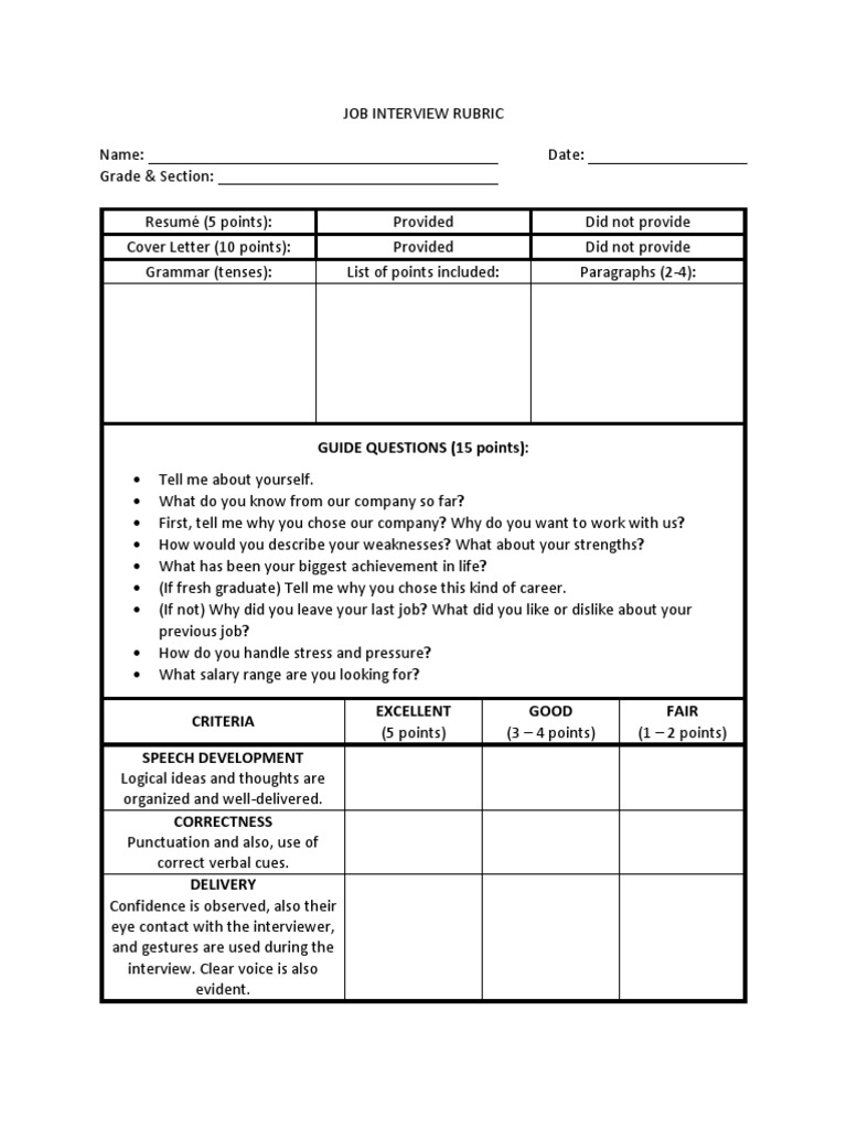 Job Interview Rubric PDF