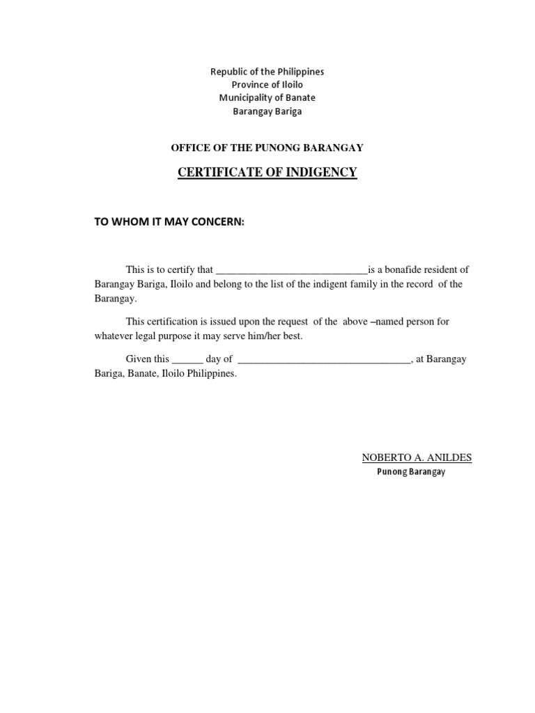 Certificate of Indigency Notice | PDF | Social Science