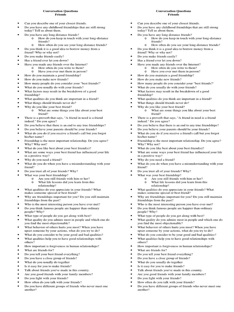 Friendship Conversation Starters | PDF | Friendship | Interpersonal ...