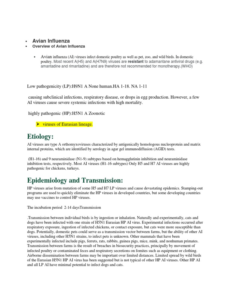 Etiology:: Avian Influenza | PDF | Influenza A Virus Subtype H5 N1 ...