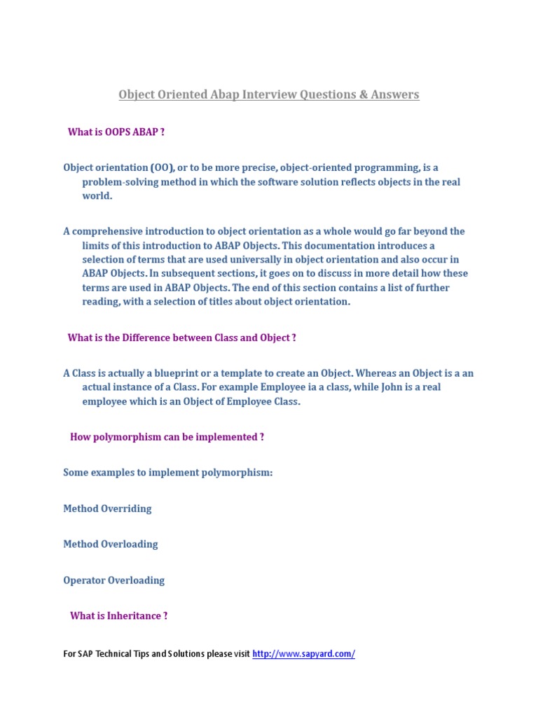Object oriented abap interview questions answers what is oops abap