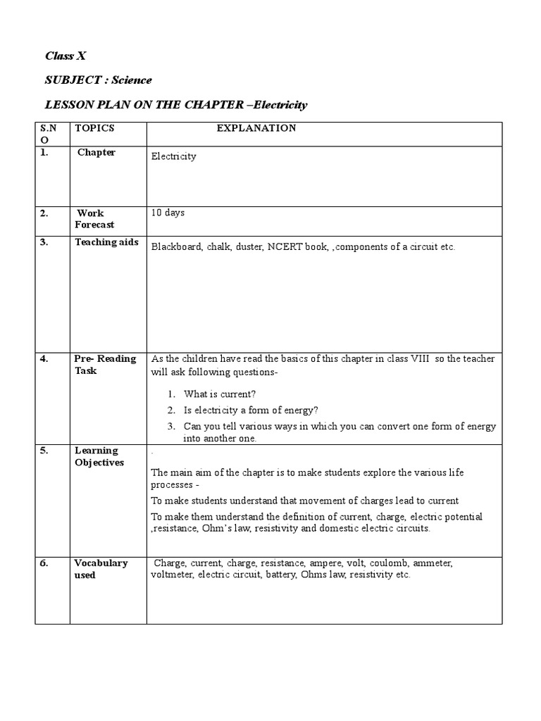 Lesson Plan 10 Electricity | PDF | Series And Parallel Circuits ...