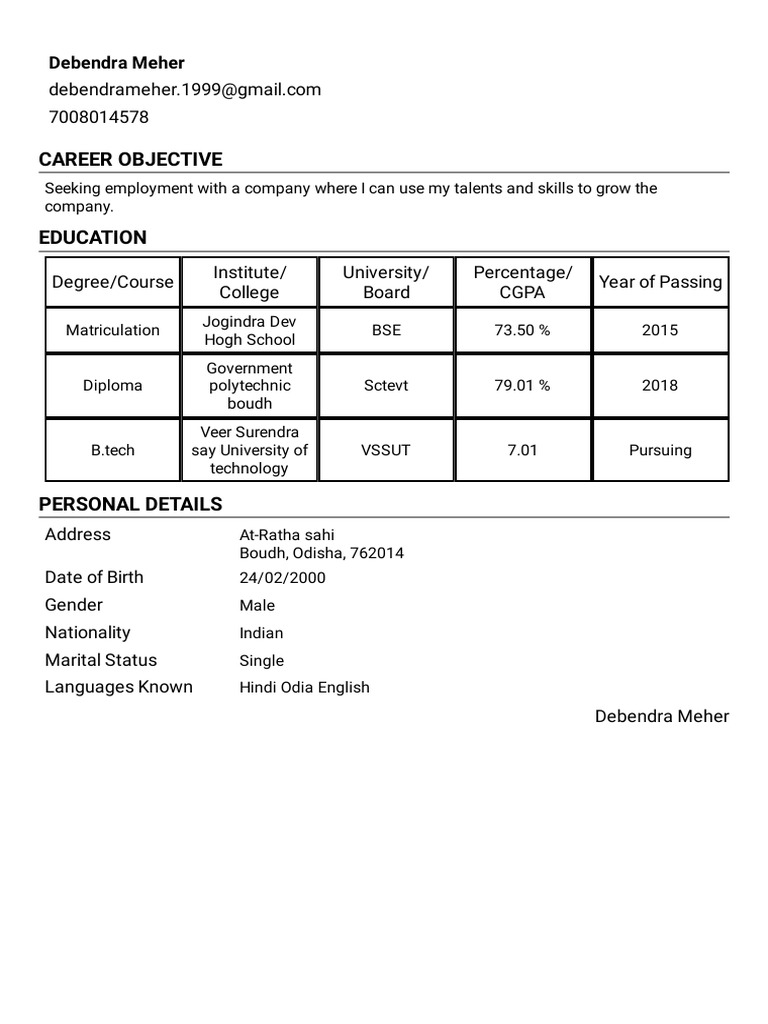 Resume CV Format1 PDF | PDF