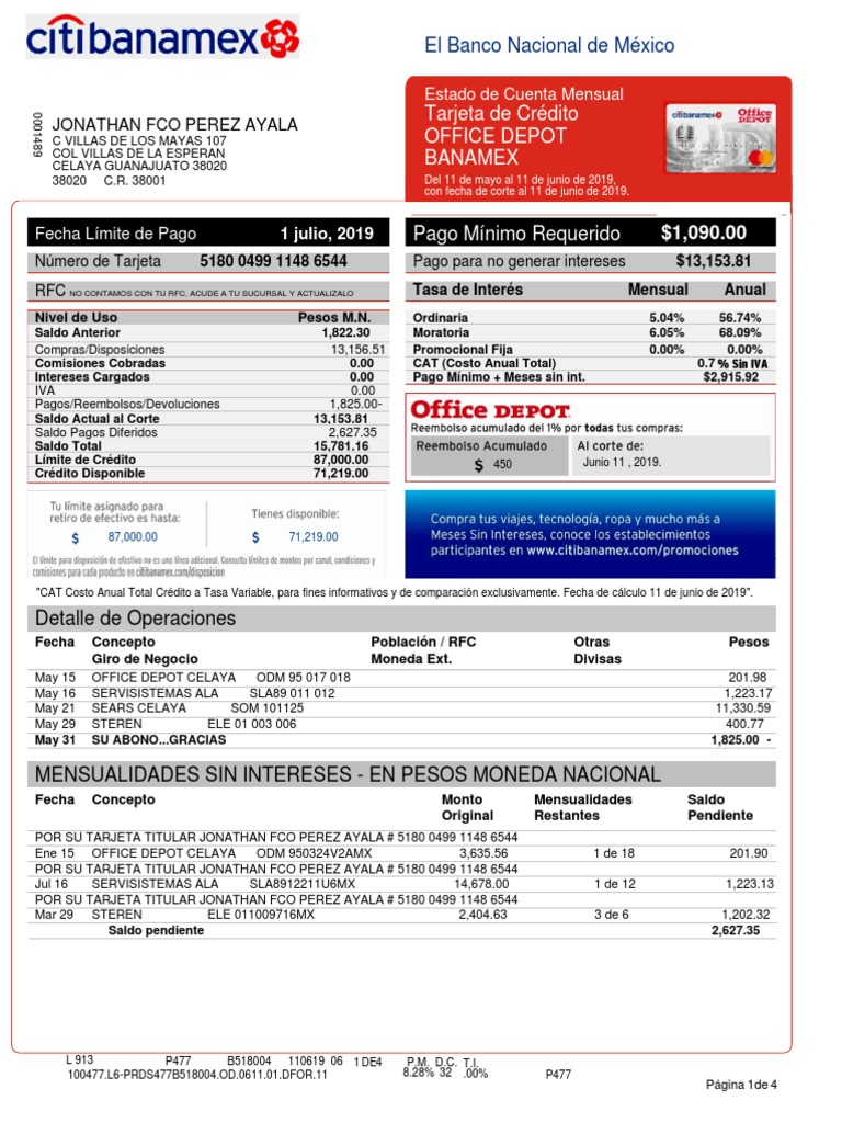 Estado de Cuenta Tarjeta de crédito Crédito