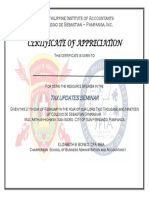 Certificate of Appreciation: Junior Philippine Institute of Accountants Colegio de Sebastian - Pampanga, Inc