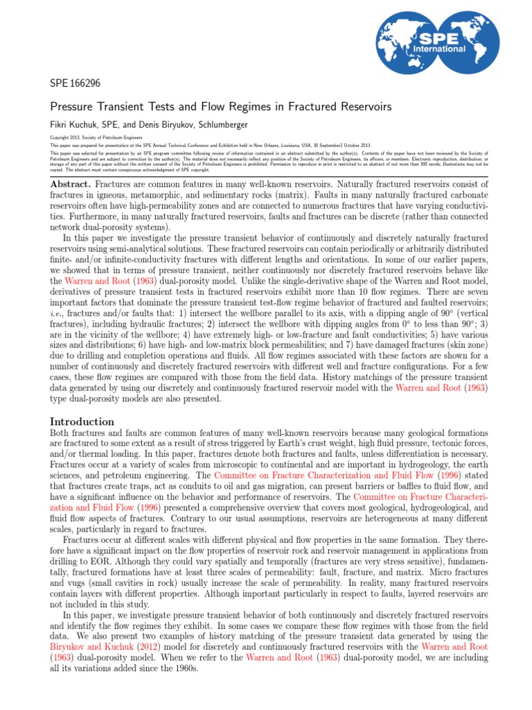 Pressure Transient Tests and Flow Regimes in Fractured Reservoirs | PDF ...