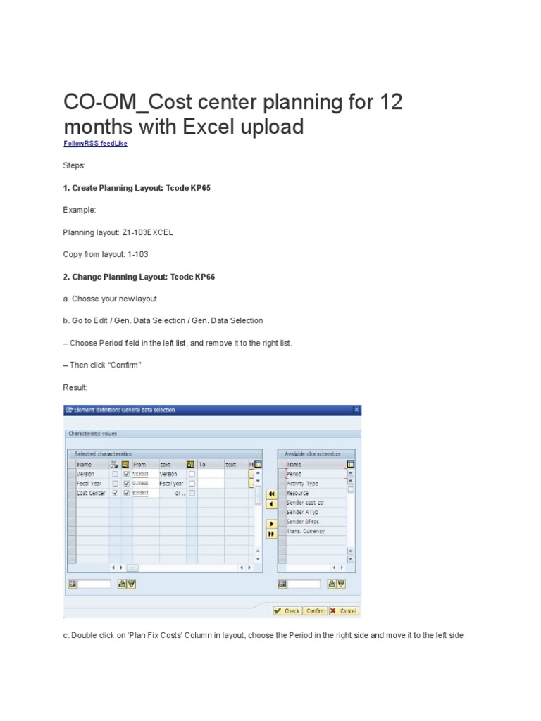 COOM Cost Center Planning For 12 Months With Excel Upload 1. Create Planning Layout Tcode