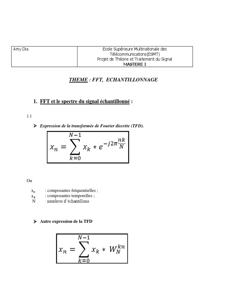 FFT et Échantillonnage: Théorie et Applications | PDF | Transformation ...