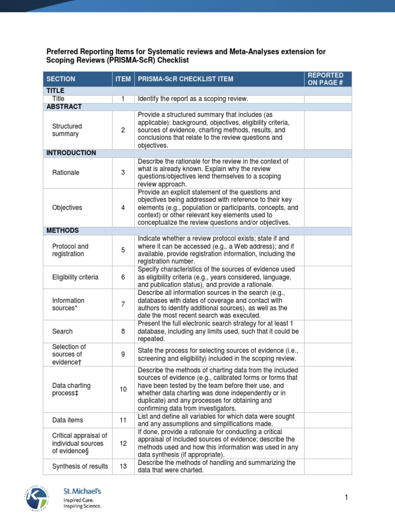 PRISMA-ScR Fillable Checklist | Download Free PDF | Systematic Review ...