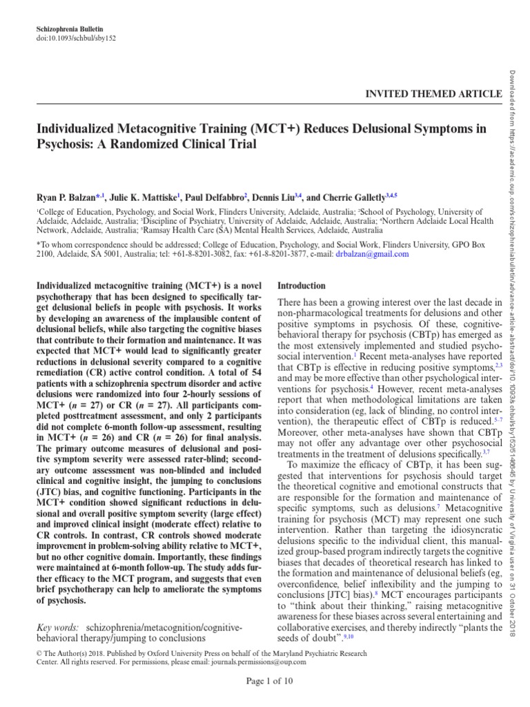 Individualized Metacognitive Training (MCT ) | PDF | Psychosis ...