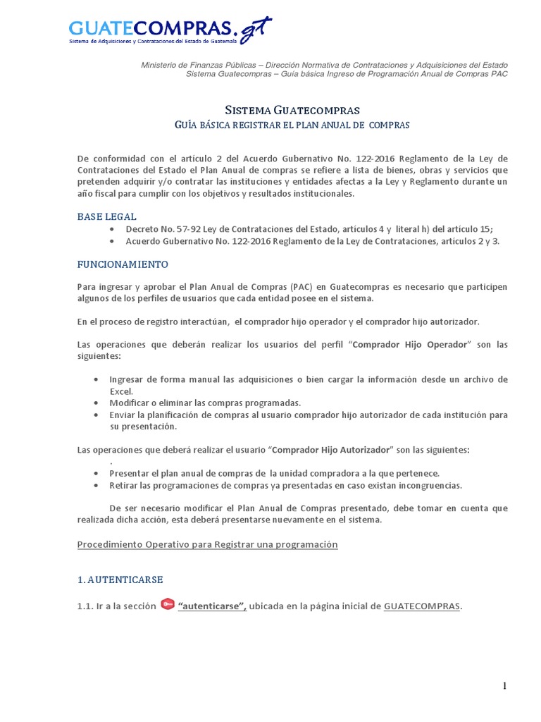 Guía para el Plan Anual de Compras PAC | PDF | Point and Click ...