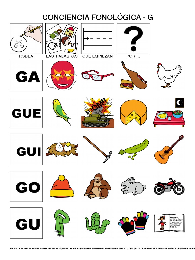 Conciencia Fonológica: Fonema G | PDF | Juegos y actividades