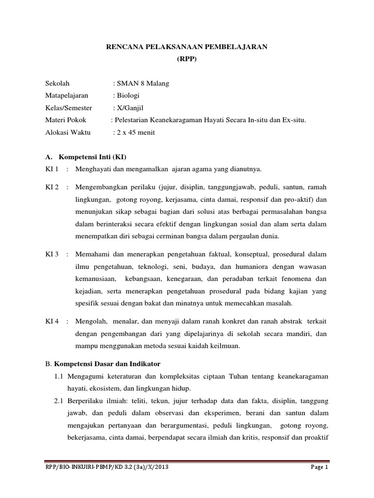 Contoh Rpp Biologi Inkuiri Kd 3 2 3a Bb