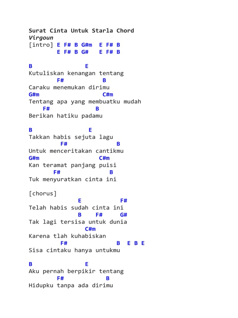 Chords Ukulele Surat Cinta Untuk Starla Virgoun