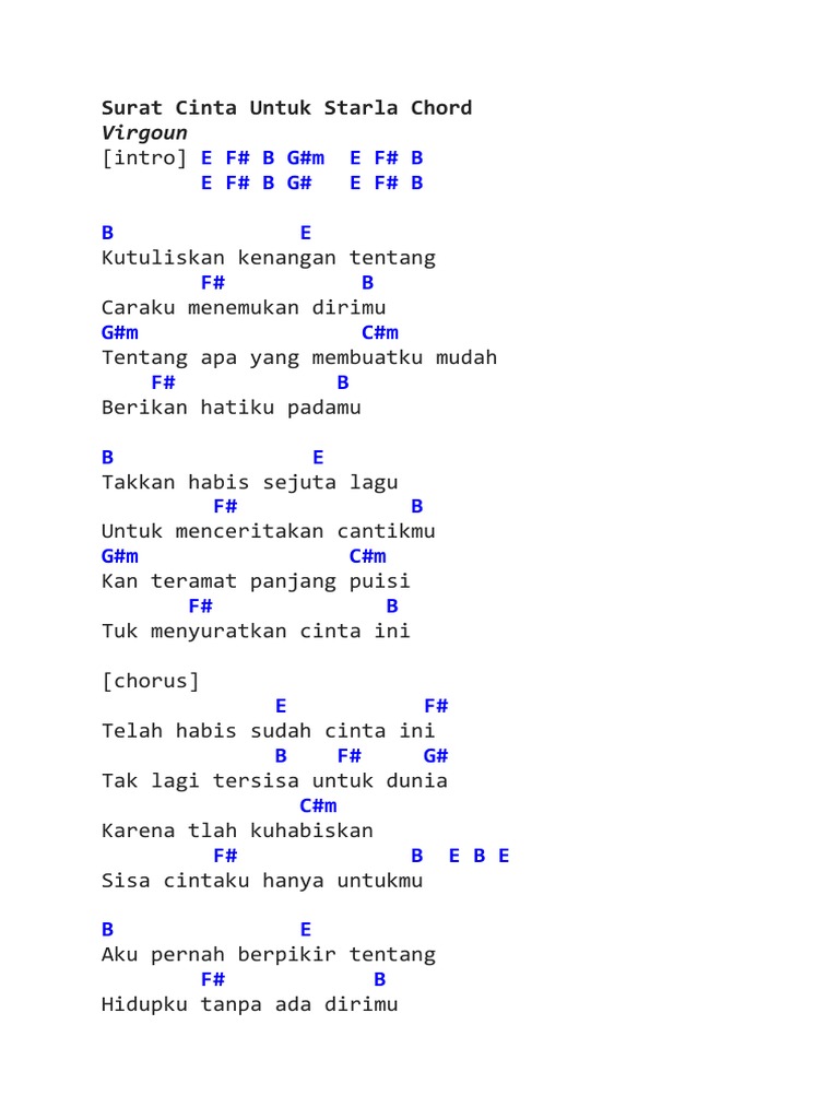 Surat Cinta Untuk Starla Chord