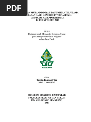 Tanggapan Muhammadiyah Dan Nahdlatul Ulama Terhadap Hasil Kongres Internasional Unifikasi Kalender Hijriah Di Turki Tahun 2016 Middle East Monotheistic Religions