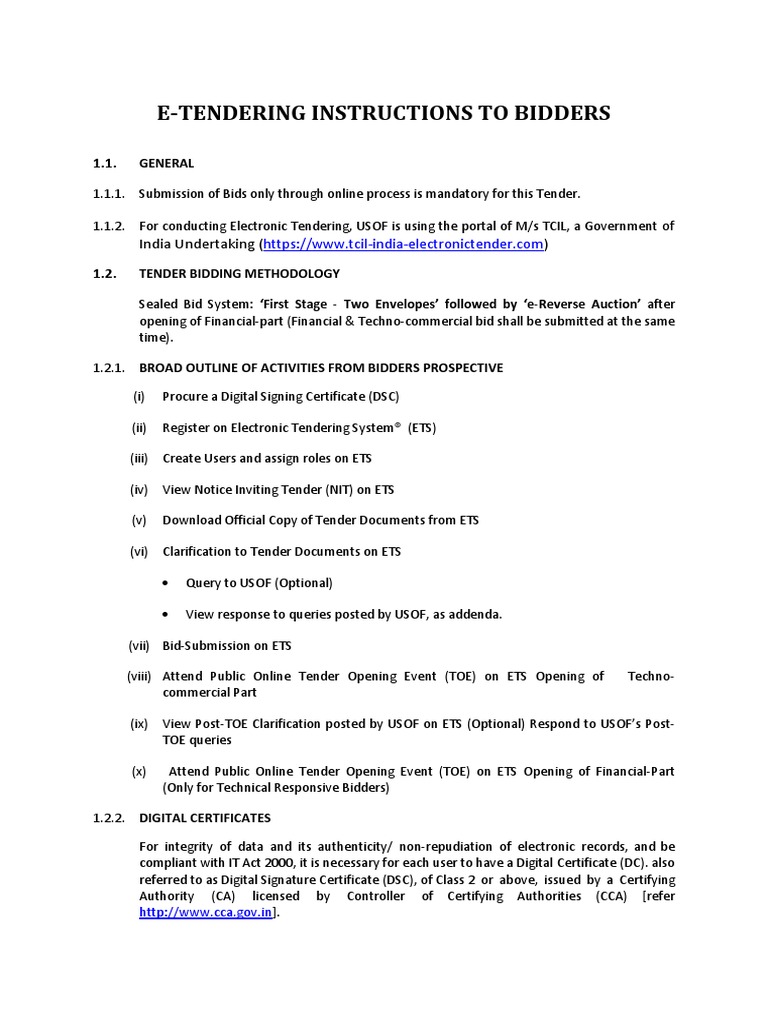 E-Tendering Instructions To Bidders | PDF | Internet | Computer File