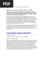 CARTA ABIERTA AL DR. MIGUEL MUÑOZ, RECTOR DEL RUM