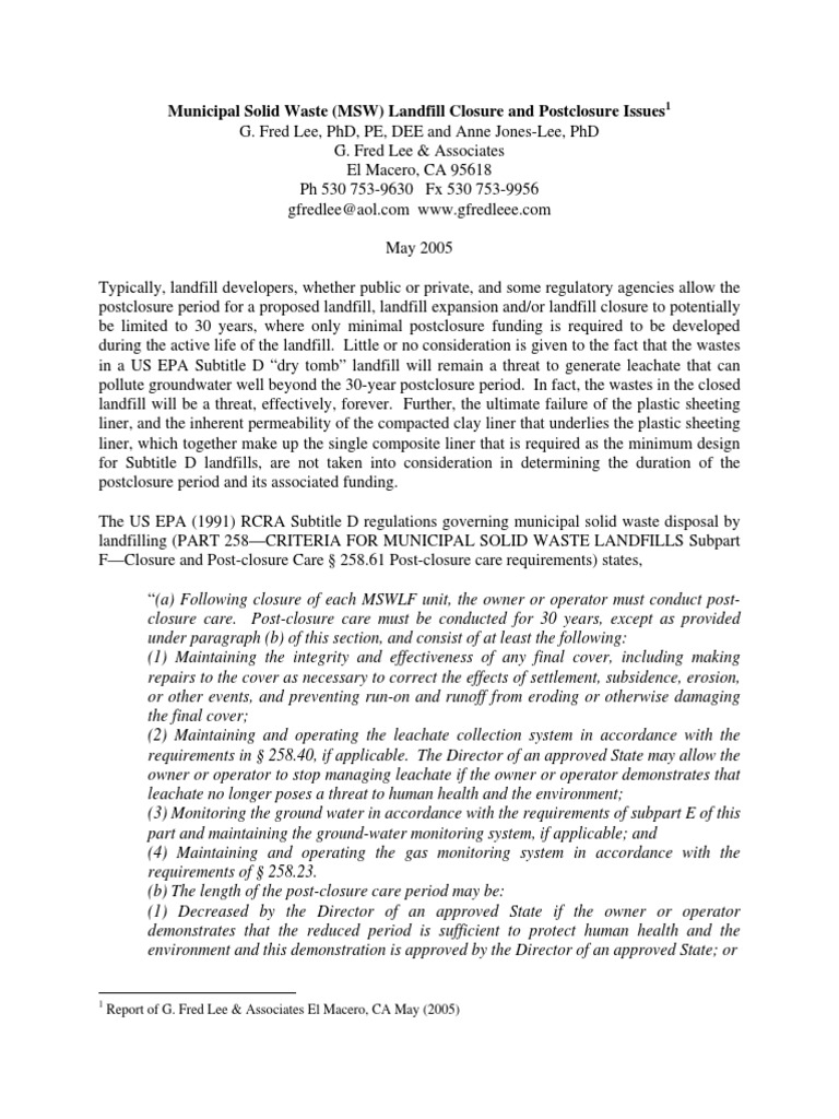 Landfill Postclosure Challenges | PDF | Landfill | Municipal Solid Waste
