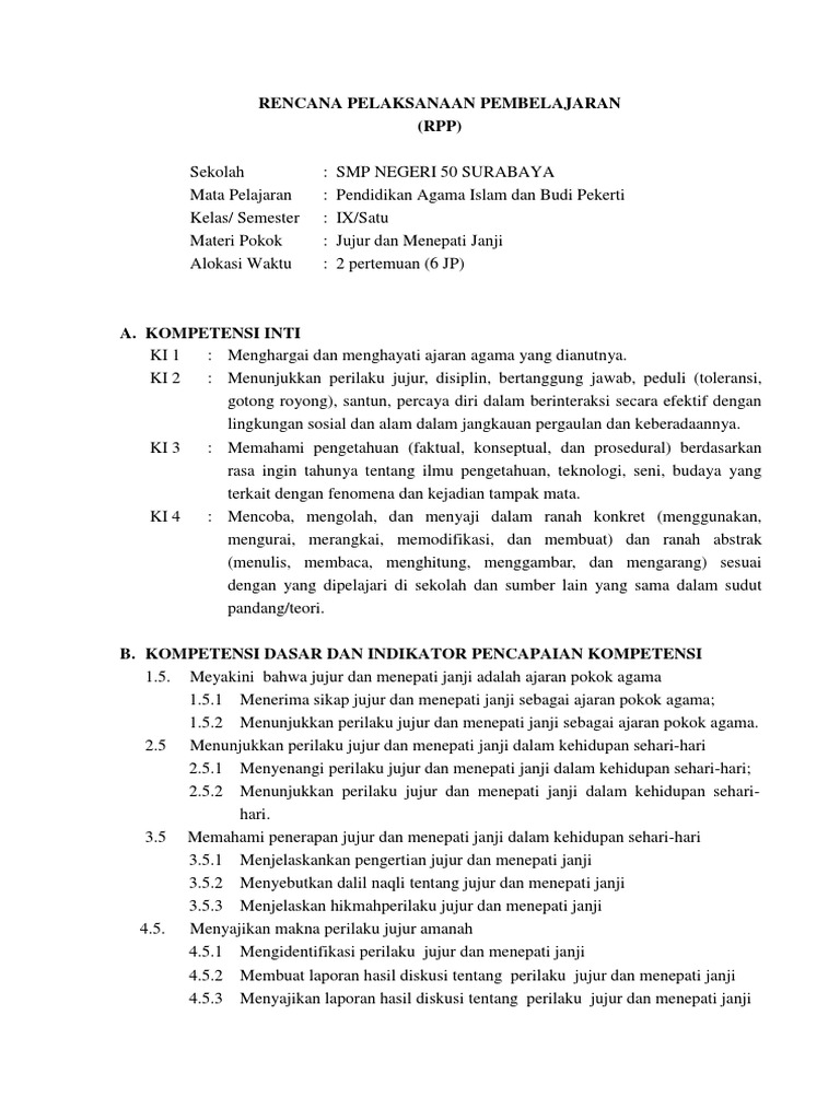 02 Jujur Dan Menepati Janji Pbl Docx