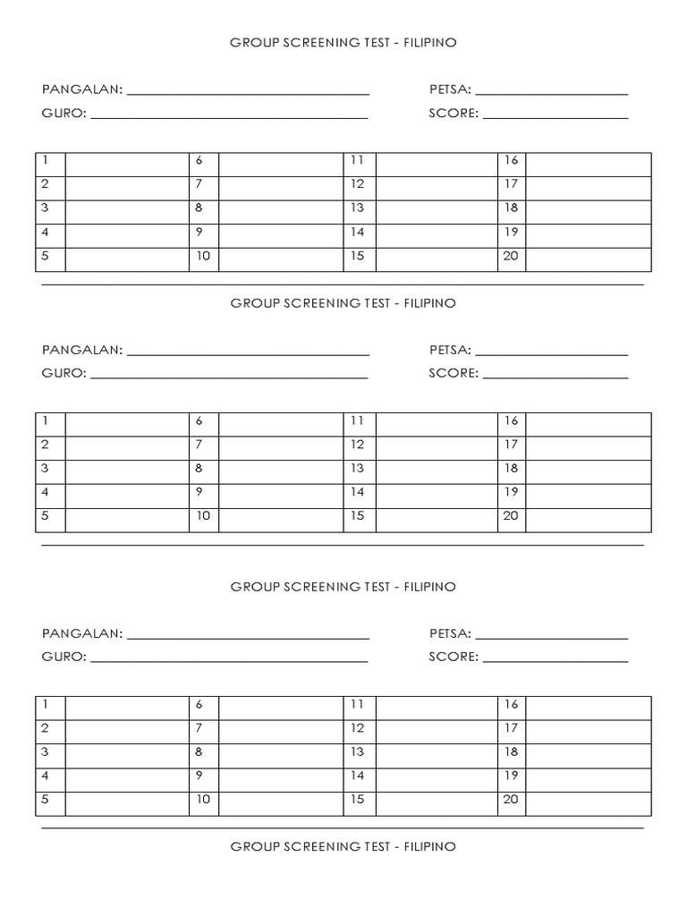 Group Screening Test: Filipino & English | PDF
