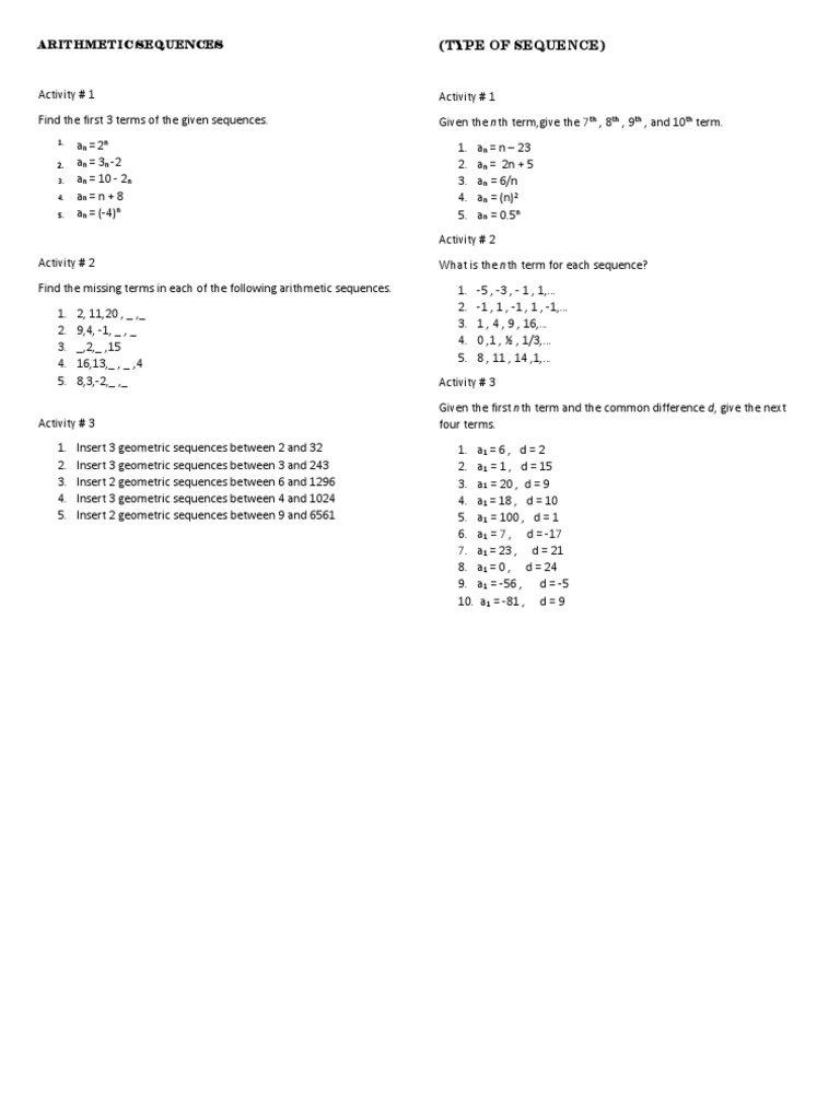 Arithmetic Sequences Teaching Mathematics Mathematical Analysis