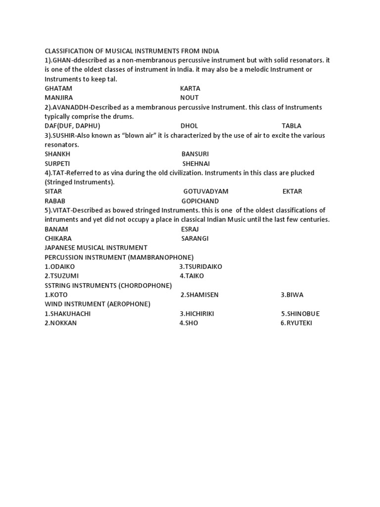 Classification of Musical Instruments From India PDF