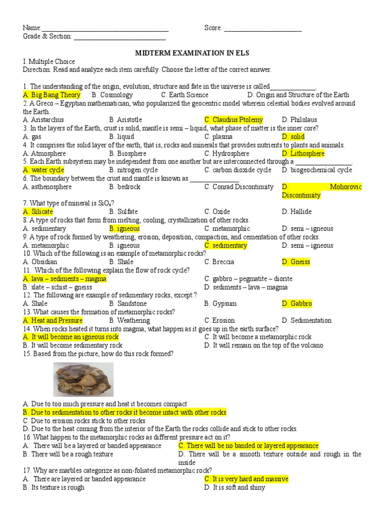 Midterm Exam: Earth & Life Science | PDF | Magma | Rock (Geology)