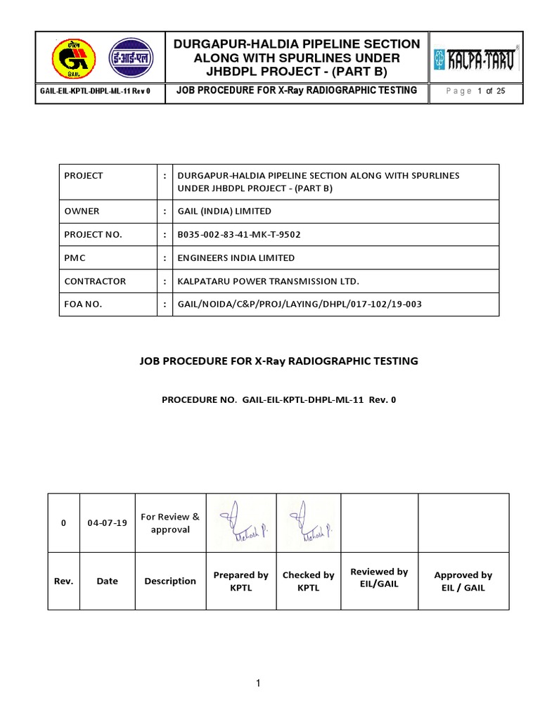 Job Procedure for XRay Radiographic Testing Radiography