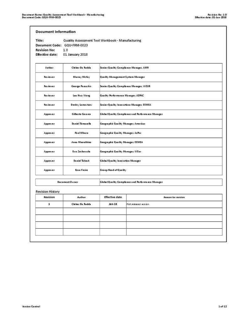 Manufacturing Quality Assessment Workbook | PDF | Product Lifecycle ...