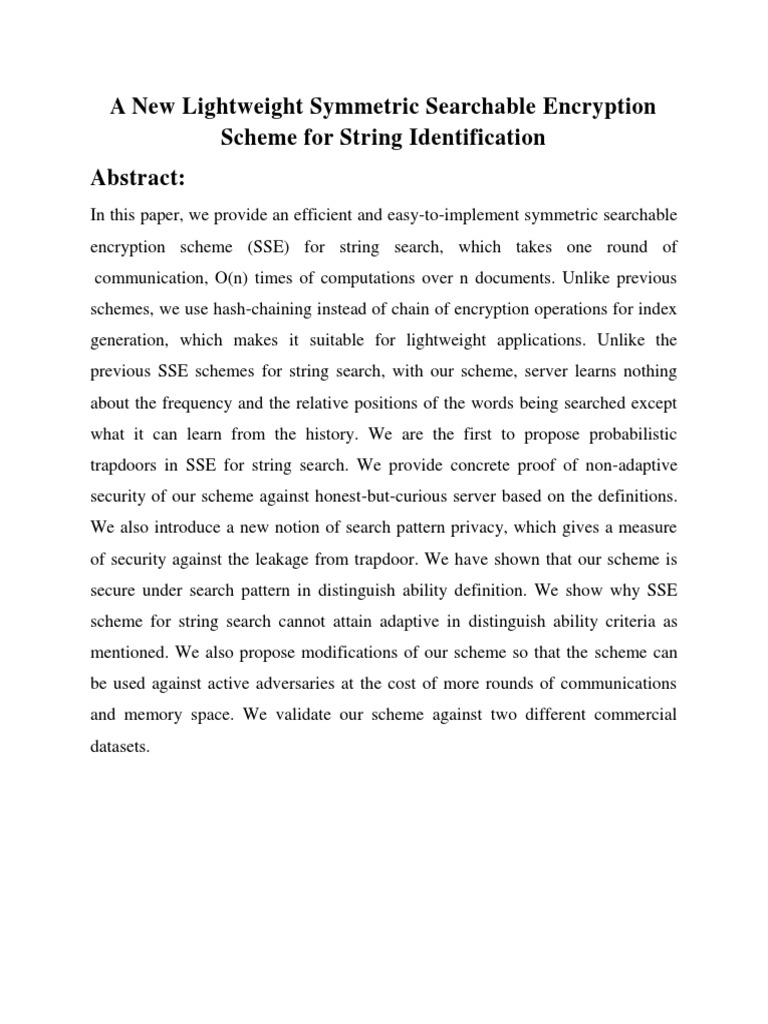 Lightweight Symmetric Searchable Encryption | PDF