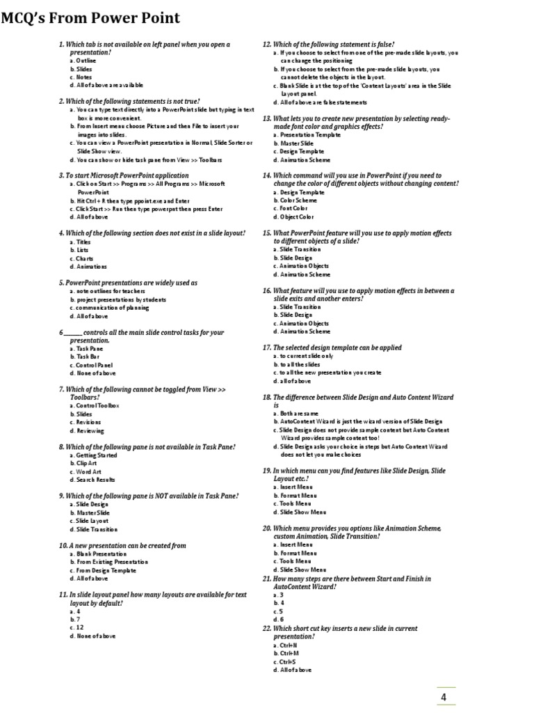 PowerPoint MCQs for Effective Learning | PDF | Microsoft Power Point ...