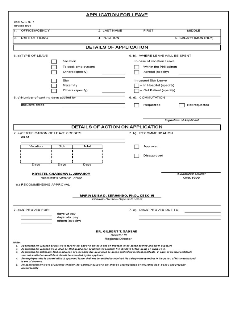 Updated Form 6 (Leave Forms) PDF Sick Leave Leave Of Absence