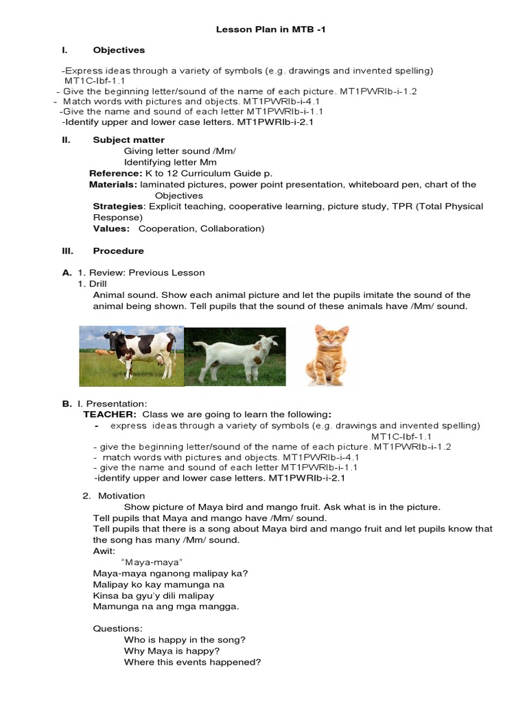 Grade 1 MTB-MLE Lesson Plan: Letter Mm | PDF | Lesson Plan | Teaching
