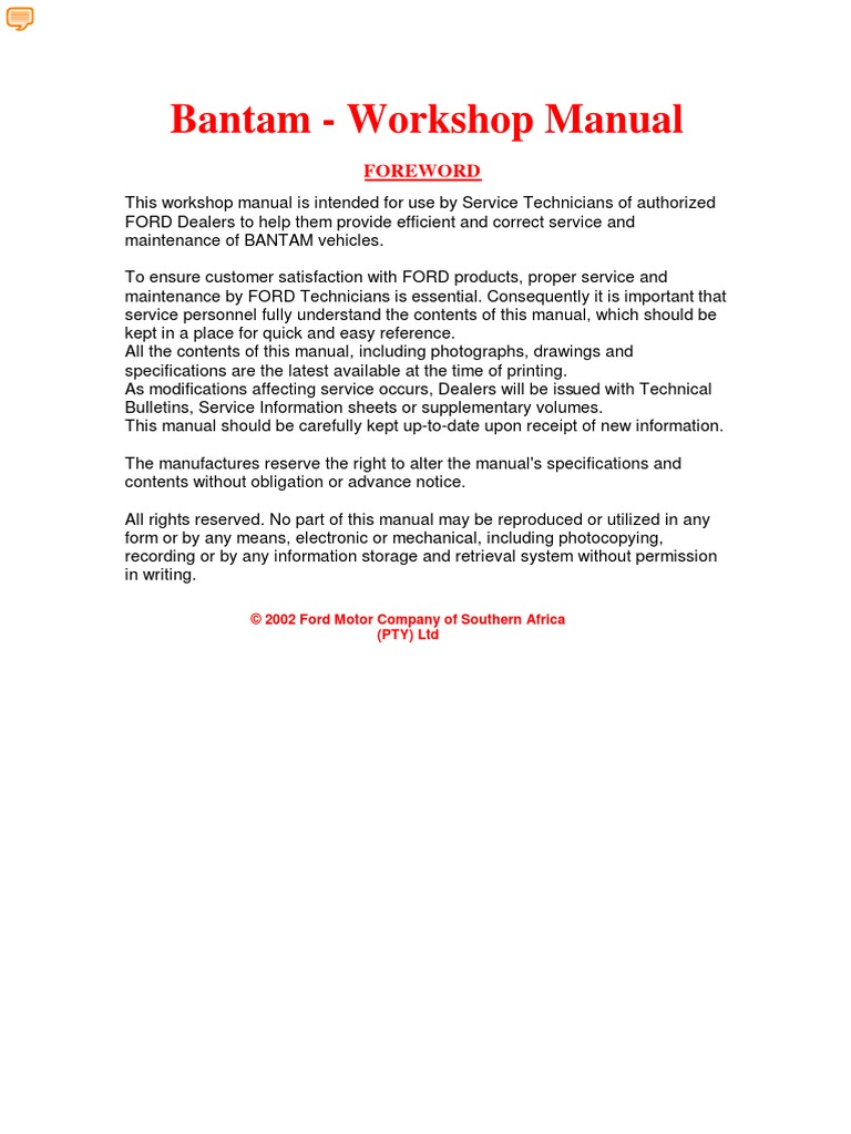 Ford Bantam 1.3 Rocam Workshop Manual Pdf Free Download