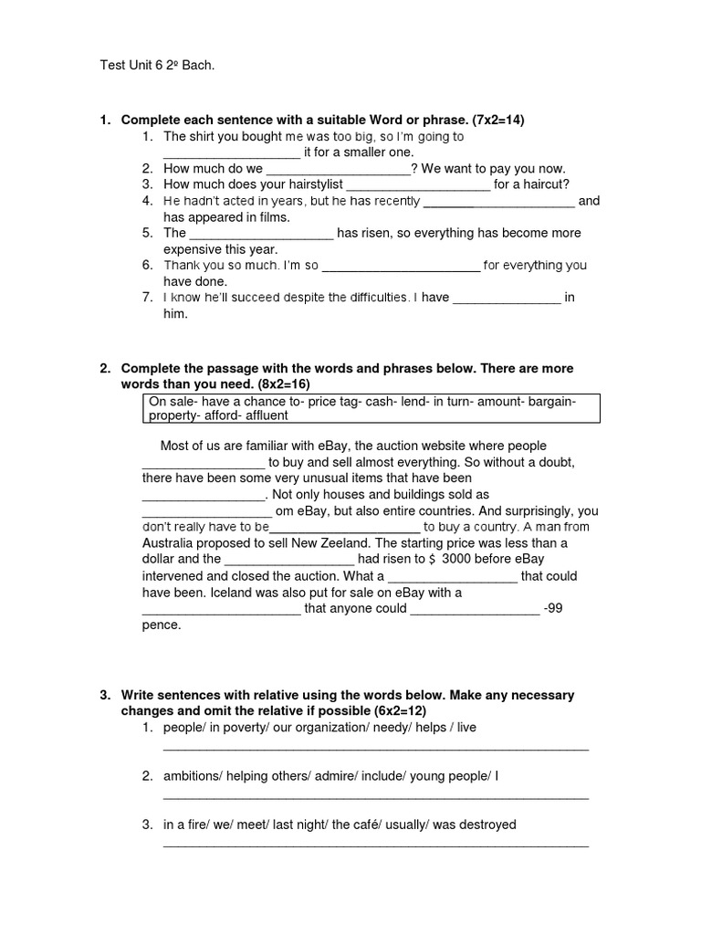 Bach Test Unit 6 2 Bach Mayo 2019 | PDF | E Bay | Coffeehouse