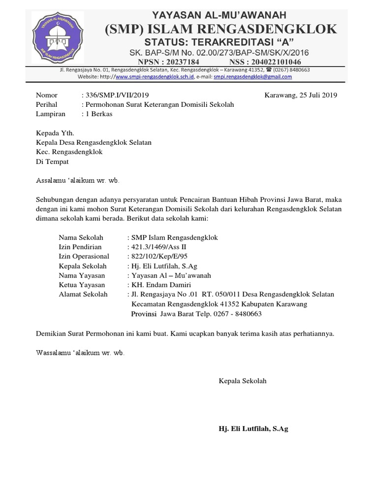 Surat Permohonan Domisili Sekolah