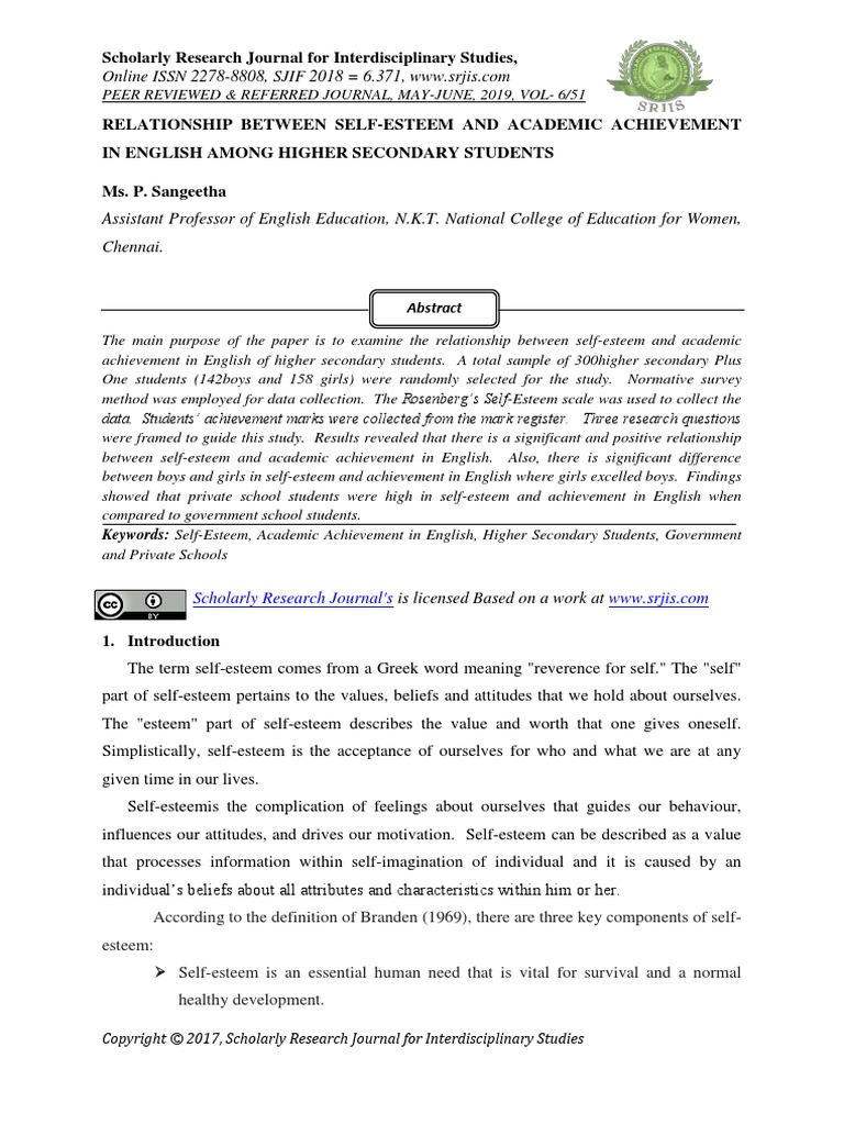 Relationship Between Self Esteem And Academic Achievement In English