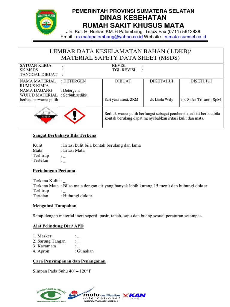 Contoh MSDS Bahan Kimia Detergen | PDF