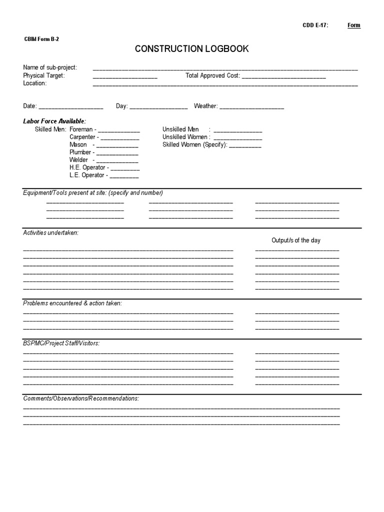 Construction Logbook PDF Business