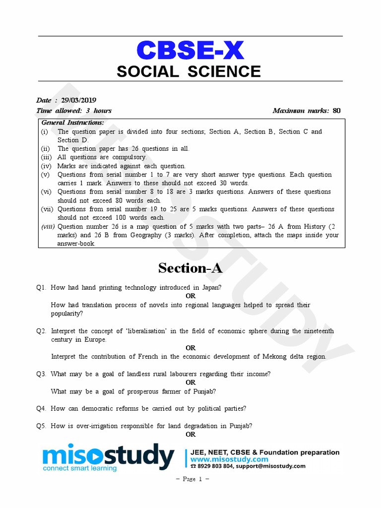 CBSE Class 10 Social Science Paper 2019 | PDF | Social Science | Economies
