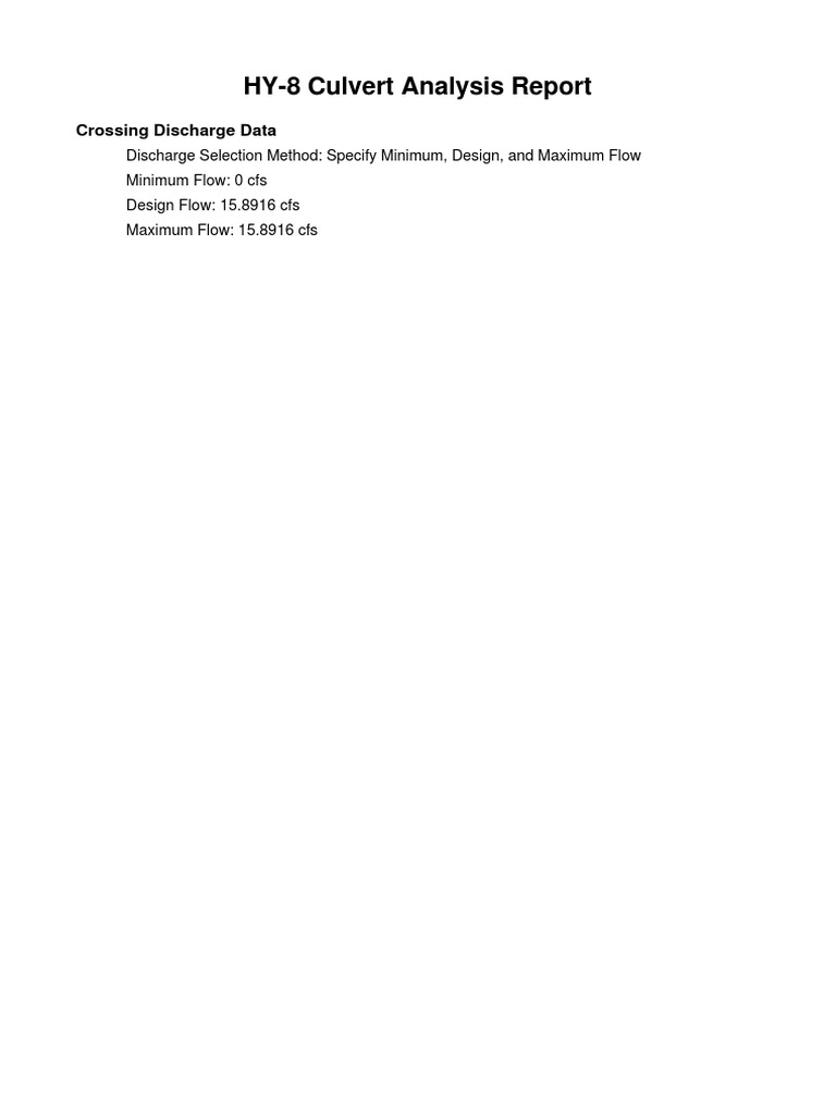 HY-8 Culvert Analysis Report: Crossing Discharge Data | PDF | Discharge ...