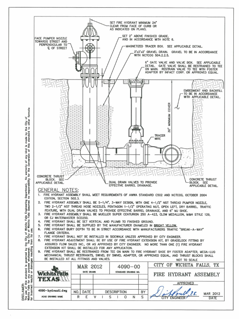 Installation Requirements and Details for a Fire Hydrant Assembly PDF