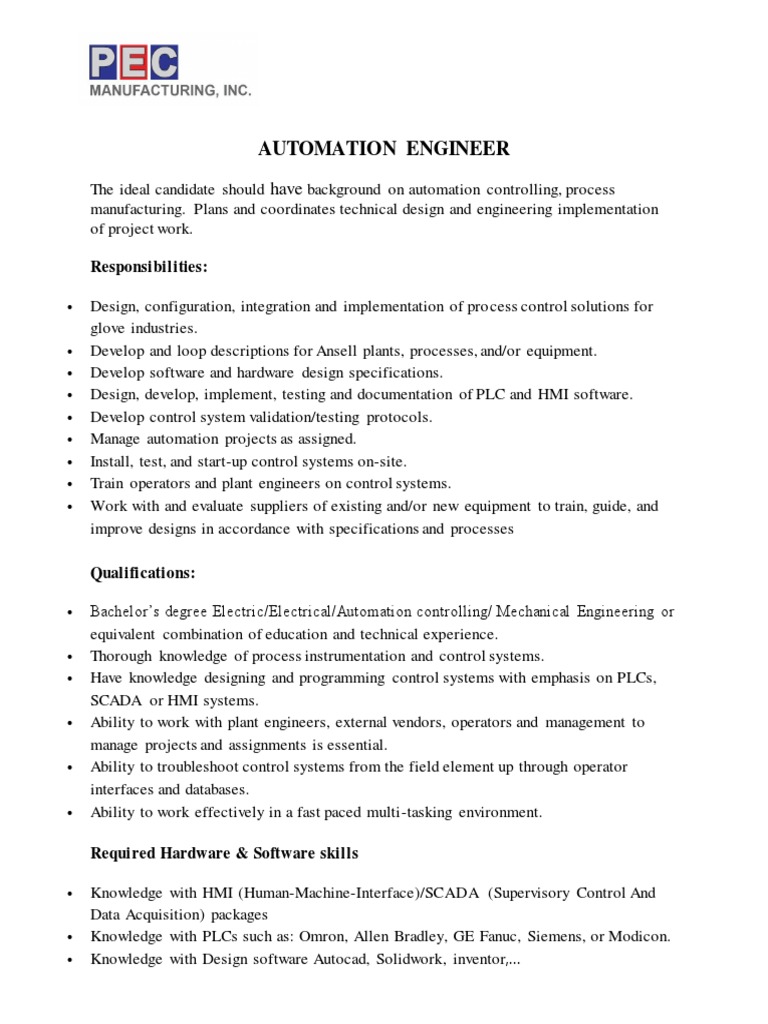 Automation Engineer Job Overview | PDF